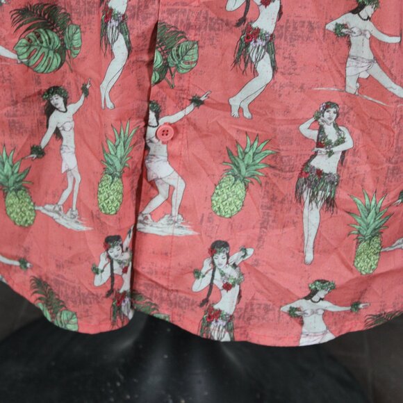 Button Down Surf Shirt - Pink with Hula Grils by Psycho Tuna - Men's XL - Picture 4 of 10